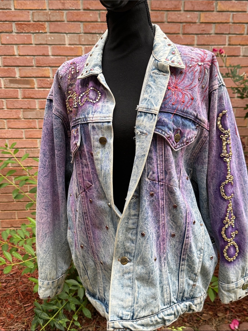 Embellished Purple Ombre Jean Jacket with Stud Details. Custom Made Vintage.